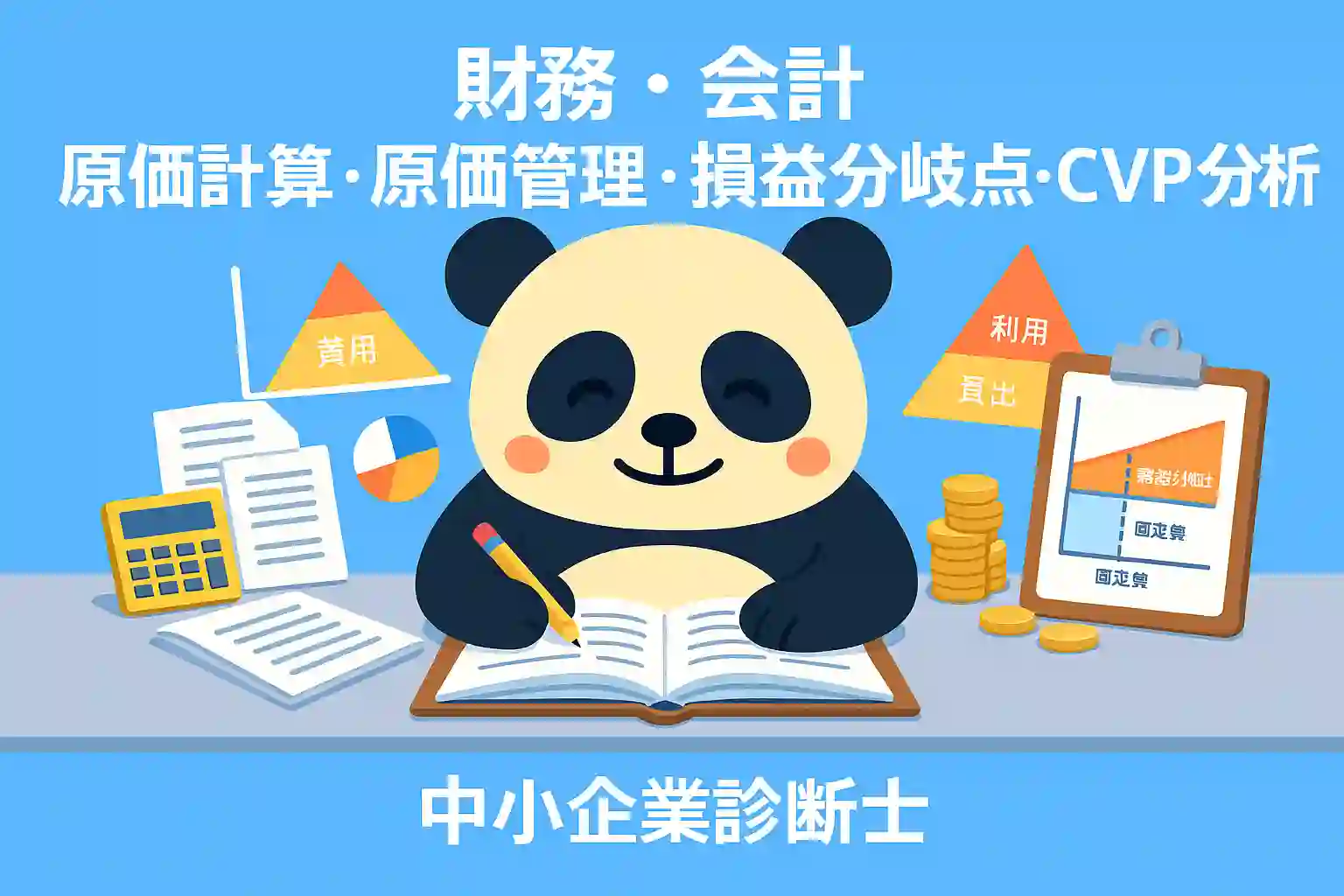 中小企業診断士試験の財務・会計｜原価計算・原価管理・損益分岐点分析・CVP分析のパンダ学習イラスト