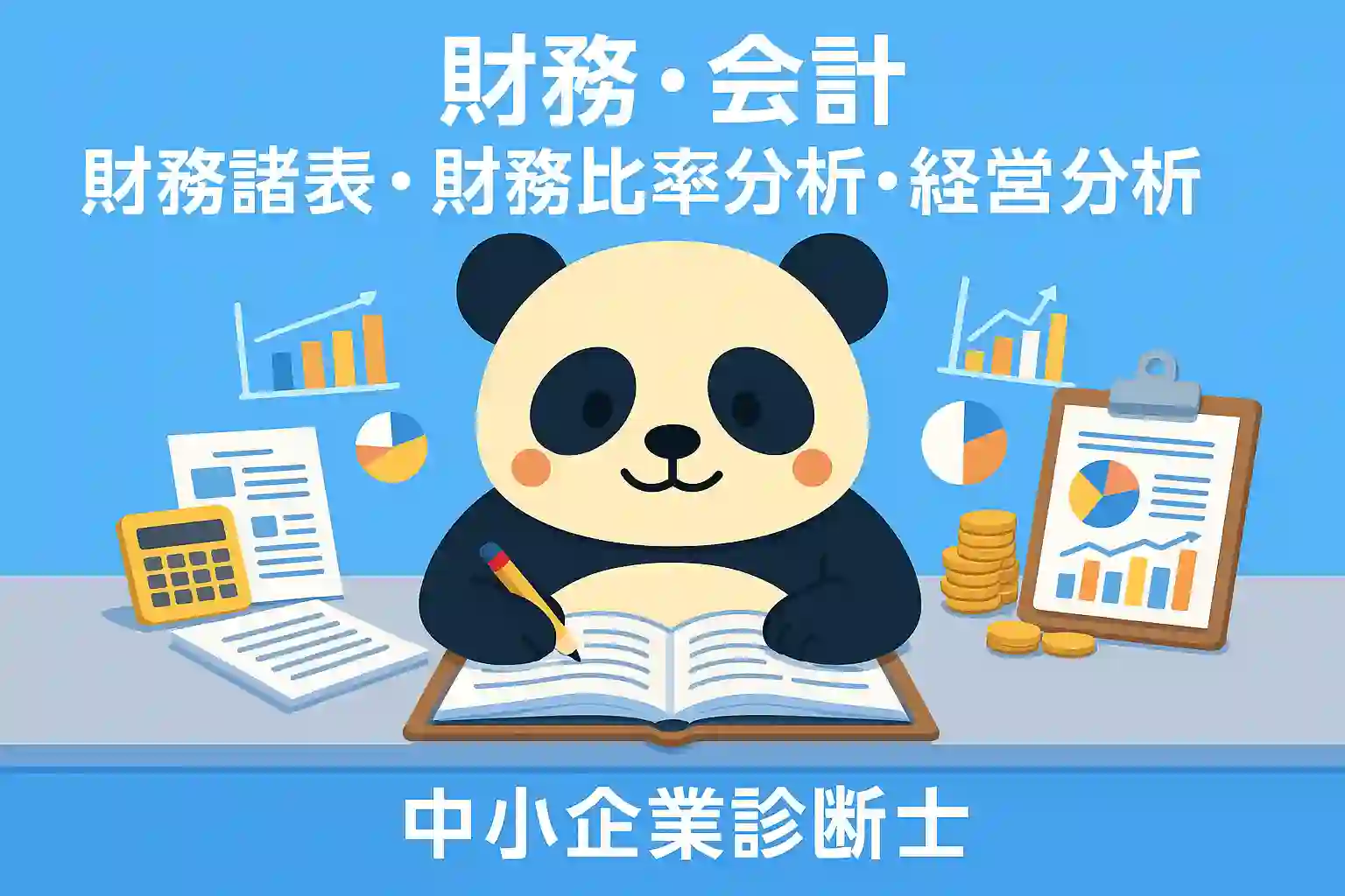 中小企業診断士試験の財務・会計｜財務諸表・財務比率分析・経営分析の初歩を学ぶパンダのイラスト